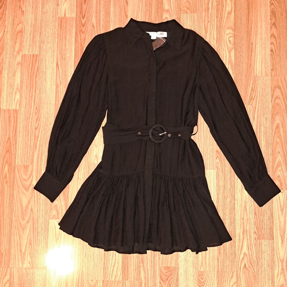 NWT Sz S HYFVE Black Long Blouson Sleeves With Matching Belt. Mini Length